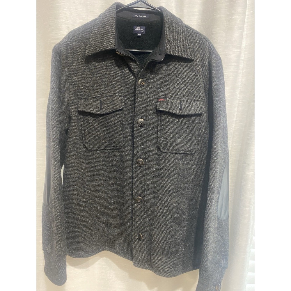 LL Bean Wool Button Up Insulated Fleece Lined Coat Dark Gray Size Large Perfect
